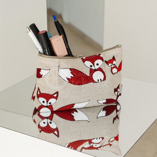 Colourful half-linen cosmetic bag "Foxes"